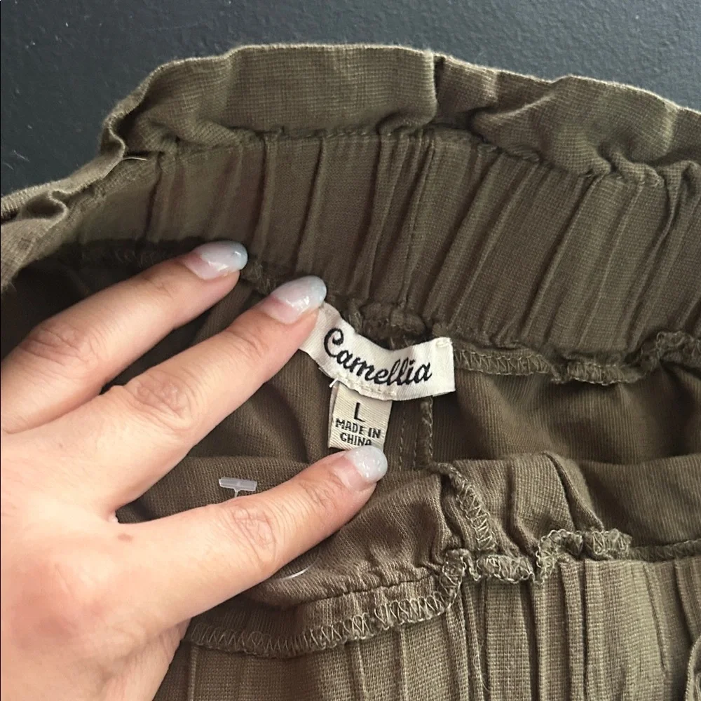 High Waist Olive Women's Shorts - Picture 2 of 8